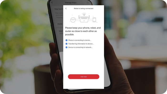 Aplikacja Roborock iOS - postęp połączenia z Wi-Fi