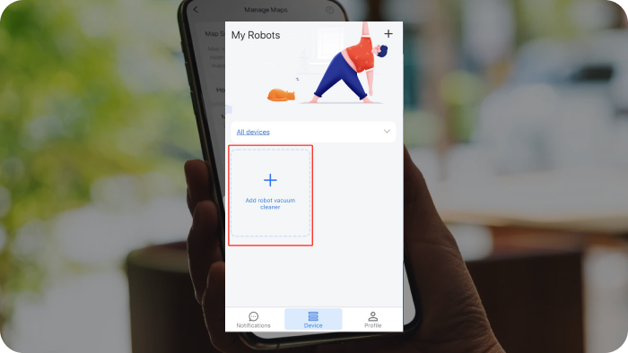 Aplikacja Roborock iOS - przycisk + dodaj urządzenie